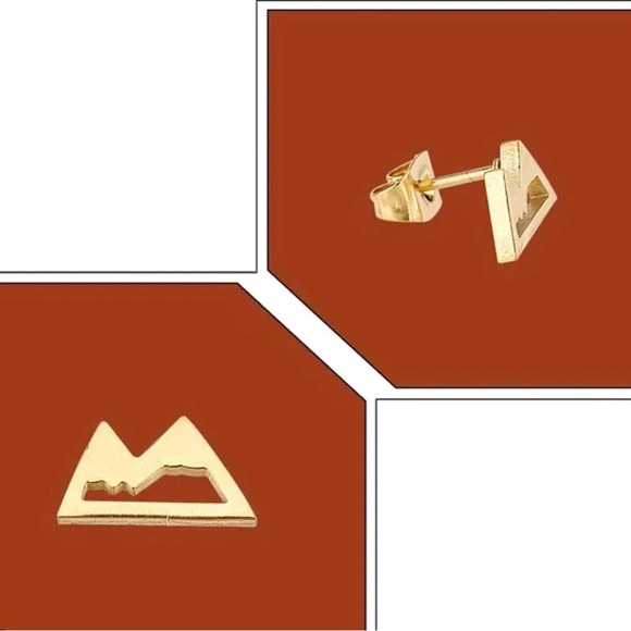 “Mountainscape” Mountain Icecap Peak Hike Climb Mini Tiny Yellow Gold Steel Stud - Picture 5 of 7